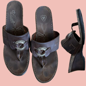 Ariat brown leather cowgirl wedge sandals size 10 western buckle